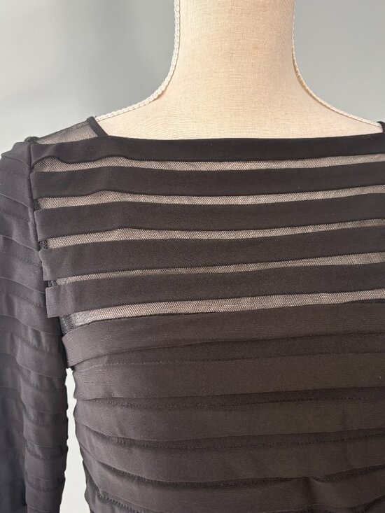 NWT Adrianna Papell Partial Tuck Elbow Sleeve Dress black 10 M L mesh pleated - Picture 5 of 14